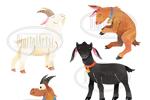 Watercolor Goats Clipart