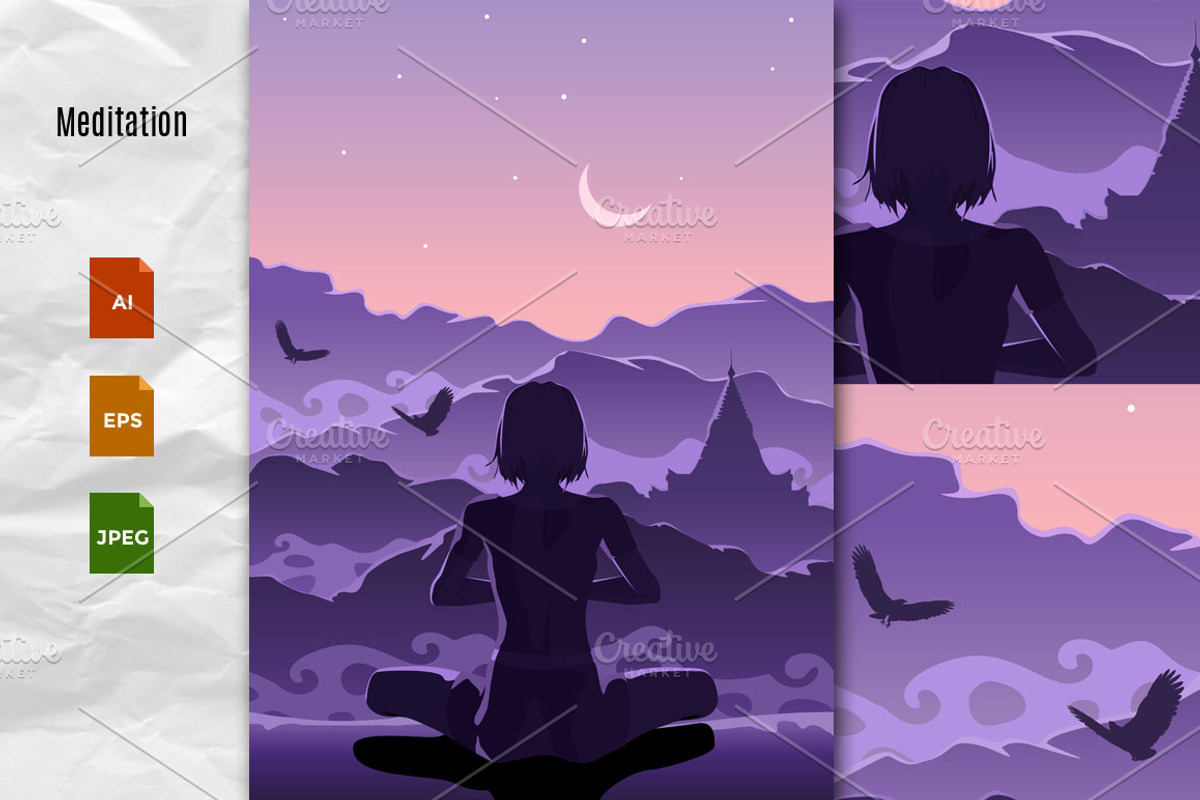 Meditation in the mountains, a Healthcare Illustration by Yulia