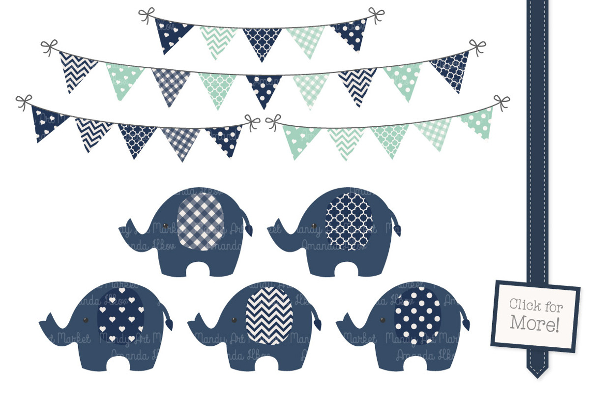 Navy & Mint Elephant Clipart, an Illustration by Amanda Ilkov (Photo 2 of 3)