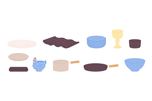 Cartoon crockery. Kitchen dishes, an Object Illustration by LadadikArt