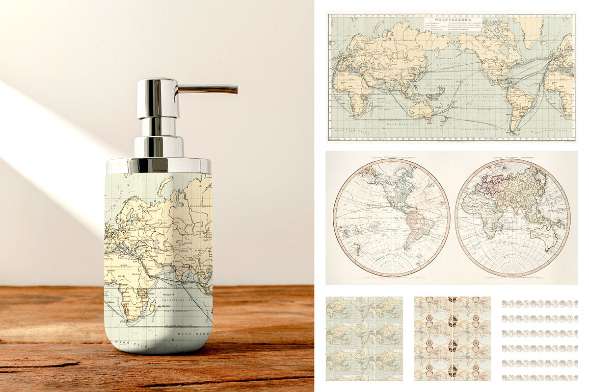 vintage map graphics & patterns, a Pattern Graphic by ARTOZEN DIGITAL