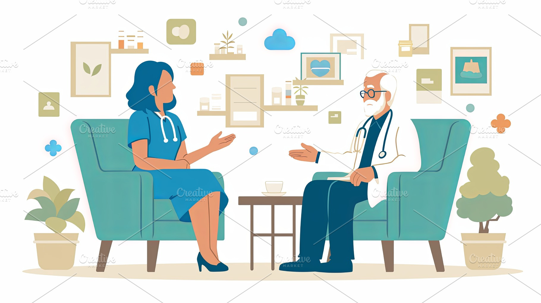 Two healthcare professionals discussing patient care in a professional setting, a Photo by AS photostudio