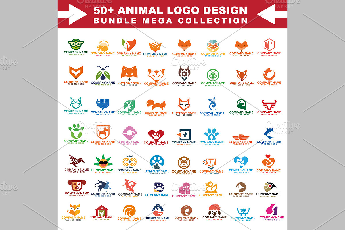 50+Unique Animal Logo Massive Bundel, a Branding & Logo Template by ArmanHossen75