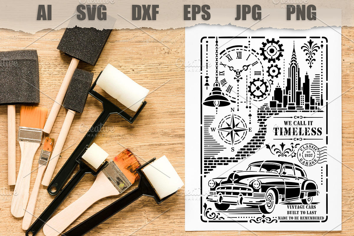 Stencil Vintage Car Timeless City, an Object Illustration by MARYCRAFTIRIA (Photo 2 of 3)