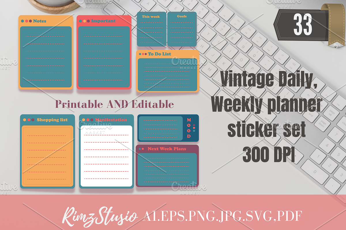 Vintage Daily/Weekly Planner Sticker, an Object Graphic by RimzStudio (Photo 1 of 3)