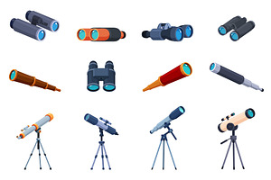 Cartoon optical devices. Binoculars, a Technology Illustration by Valerie Bodnar