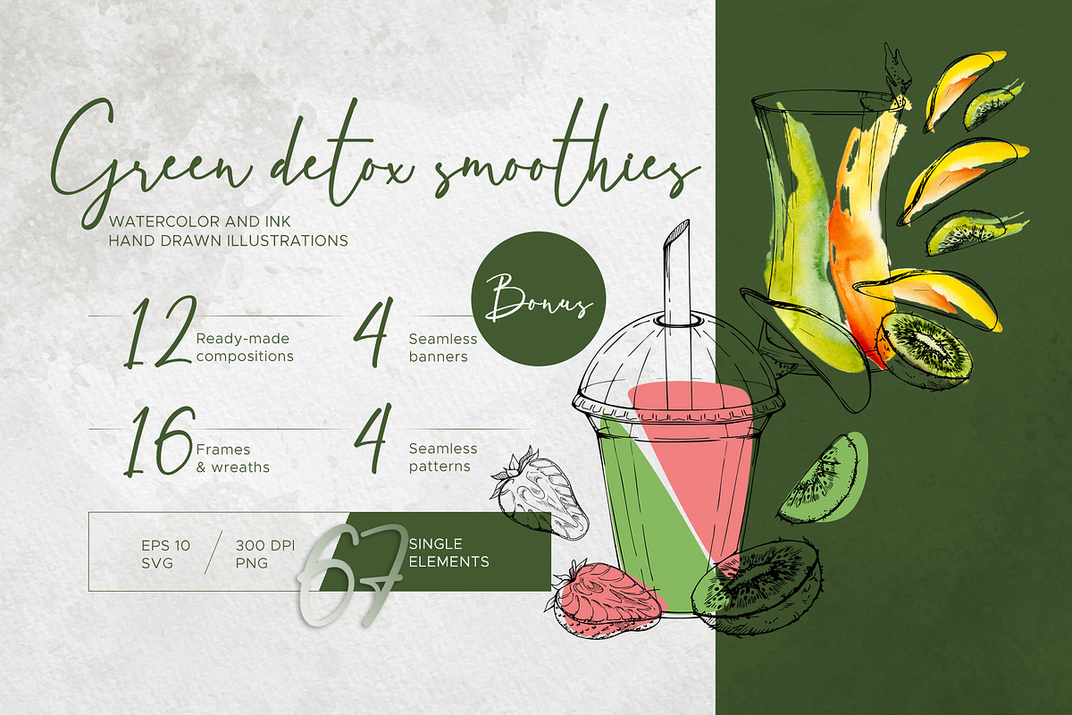 Green detox smoothies, a Food Illustration by MsFlaffy (Photo 1 of 15)