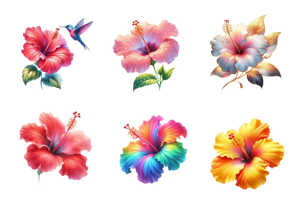 Watercolor Hibiscus Flowers Clipart, an Illustration by CreationArt (Photo 5 of 5)