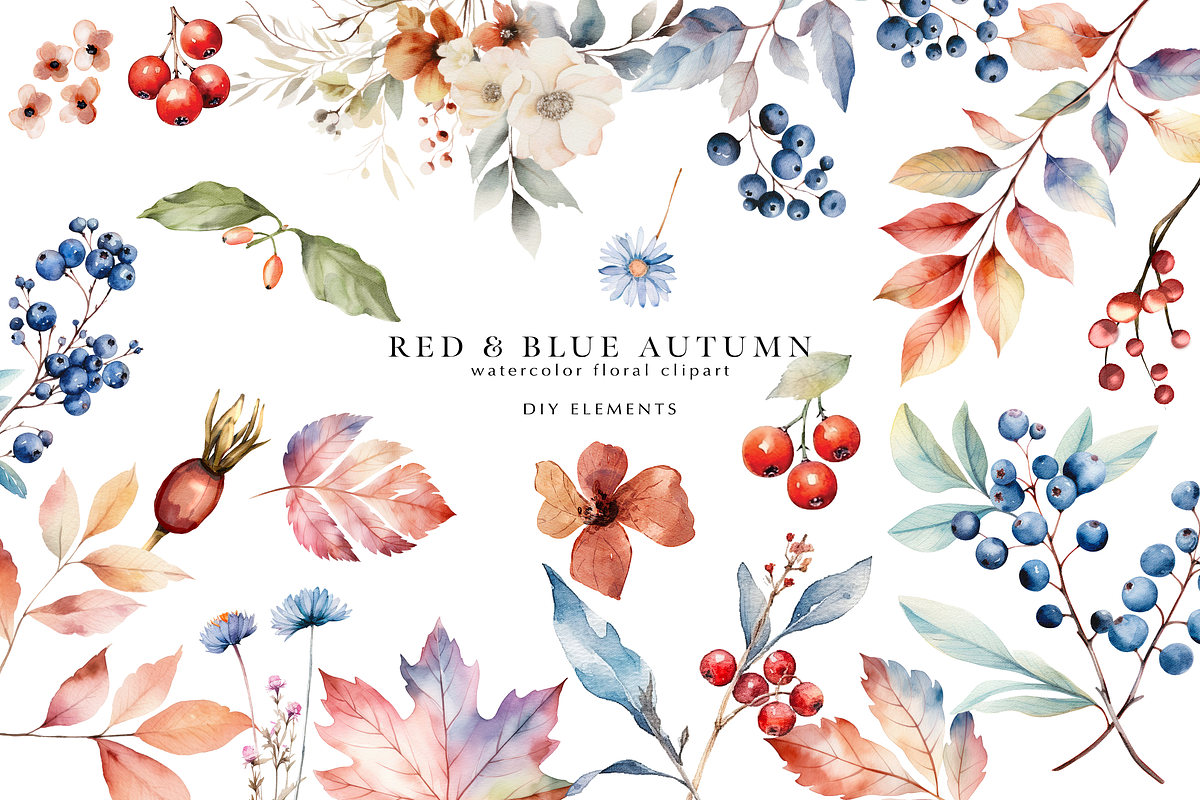 watercolor autumn flowers clipart, a Decorative Illustration by Patishop Art (Photo 1 of 2)