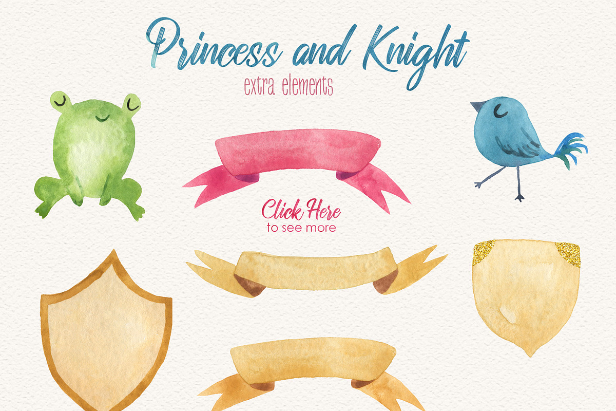 Princess & Knight Watercolor Clipart, a Decorative Illustration by LeMagiqueBoutique (Photo 4 of 7)