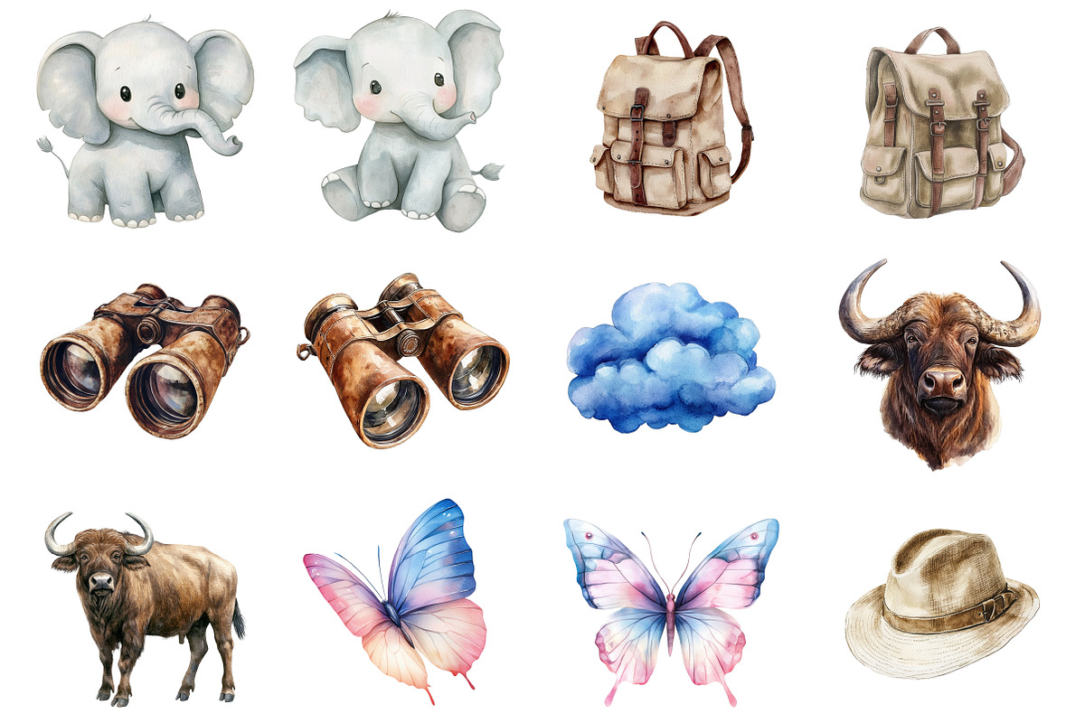 Watercolor Safari Friends Clipart, a Seasonal Illustration by CitraGraphics (Photo 3 of 7)