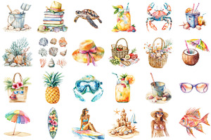Watercolor Sun Kissed Summer Beach, a Decorative Illustration by designcity5