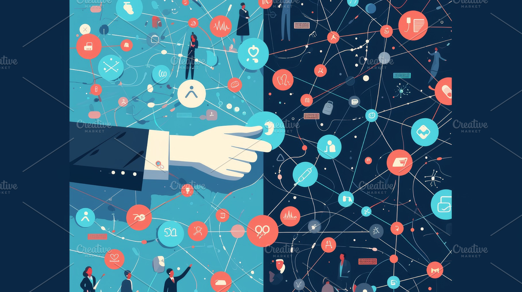 Conceptual depiction of interconnected networks and healthcare digital technolo, a Photo by AS photostudio