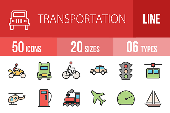 50 Transportation Line Filled Icons