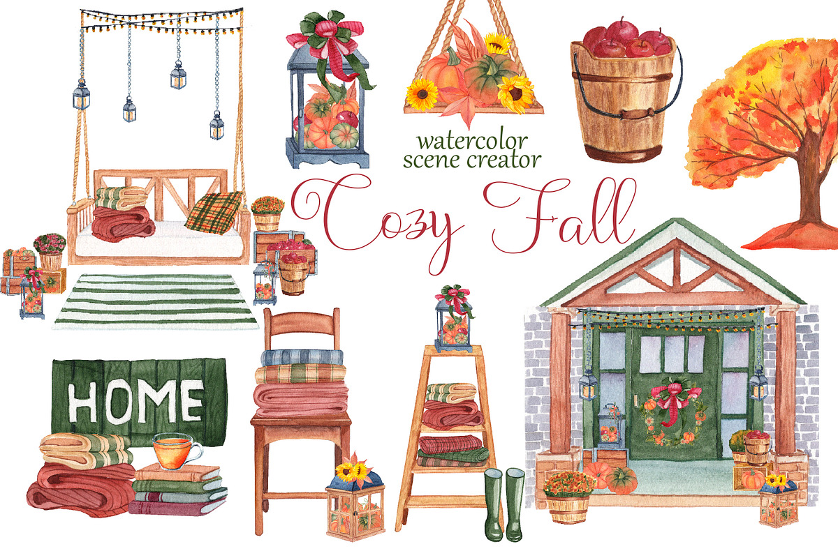 Cozy Fall Watercolor clipart, an Illustration by s.yanyeva (Photo 1 of 5)