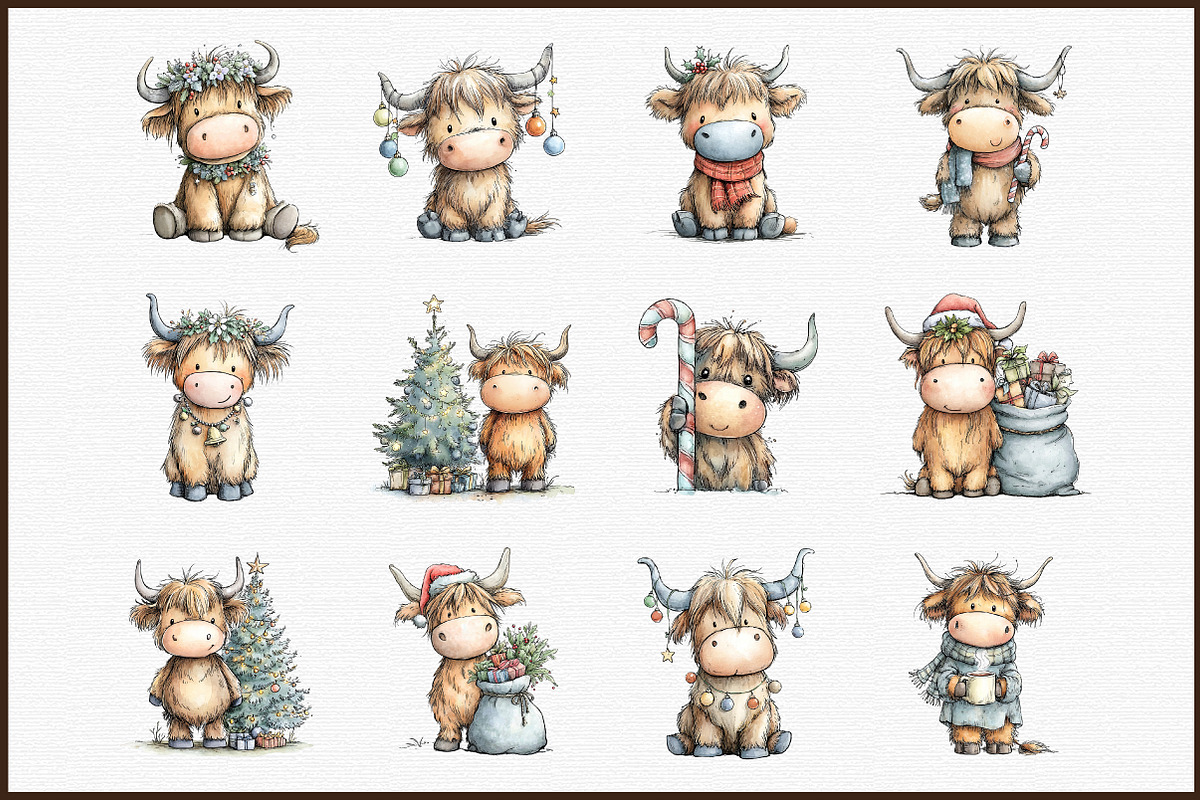 Christmas Highland Cow PNG Clipart, an Illustration by Sublimation Artist (Photo 3 of 6)