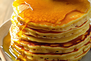 Golden Pancakes Topped with Honey, a Food & Drink Photo by Virgo Studio