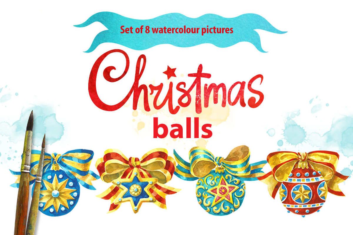 Christmas balls set. Watercolors, a Decorative Illustration by Marina.Markizova (Photo 1 of 5)