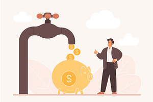 Passive Income Faucet Wealth Concept, a Finance Illustration by Lemberg Vector
