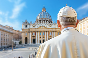 View from behind on a pope in white, a Person Photo by MistyDay