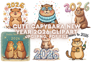 Cute Capybara New Year 2026 clipart, a Seasonal Illustration by Creative design