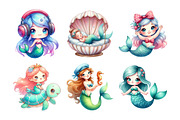 Kawaii Mermaid Clipart Bundle, an Illustration by Daily.Designs (Thumbnail 3 of 4)