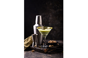 Pistachio creamy coctail martini or, a Food & Drink Photo by Yulia Furman