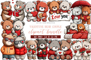 Valentine Bear Couple Clipart, an Illustration by DreamArtGraphic