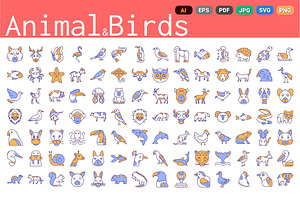 Animal And Birds Icons Pack AI SVG