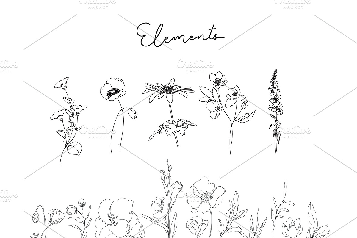 Minimal line flower botanical doodle, a Decorative Illustration by MooBeer (Photo 3 of 8)