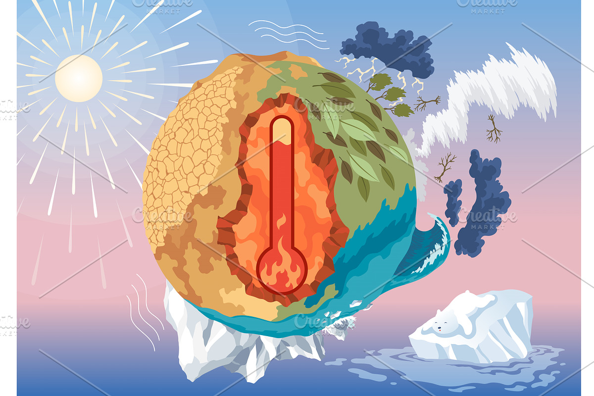 Global warming concept with, an Object Illustration by Things for designers