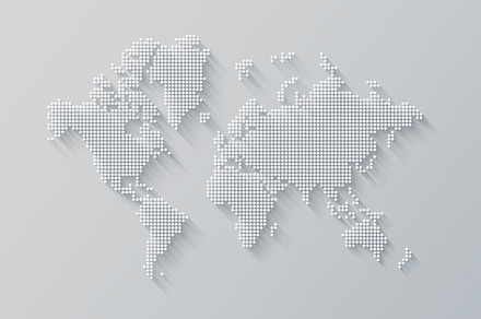 Illustration of a world map made of dots on a white background, a Technology Photo by GoodGoods
