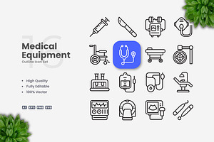 Medical Equipment Outline Icons, an Outline Icon by Upnowgraphic