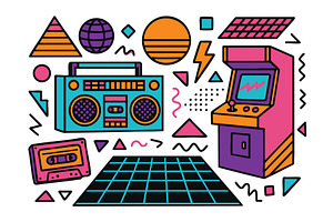 Retro 80s arcade and music pop art, an Object Illustration by AlexArt