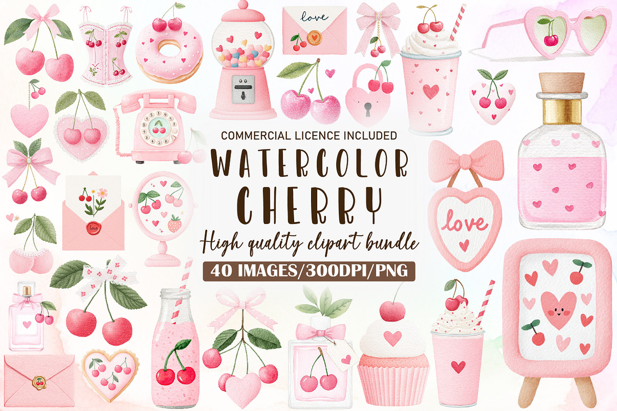 Cherry Coquette Pink Valentine Clipa, an Illustration by Sublimation Artist (Photo 1 of 6)
