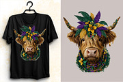Cute Mardi Gras Highland Cow Clipart, an Illustration by SVGArt (Thumbnail 4 of 7)