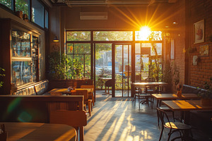 Cozy lifestyle cafe interior basking, a Photo by Iftikhar Alam