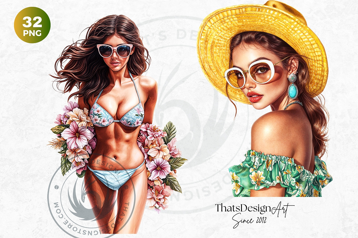 Dreamy Summer girls Clipart Set, a Person Illustration by ThatsDesignArt (Photo 6 of 10)