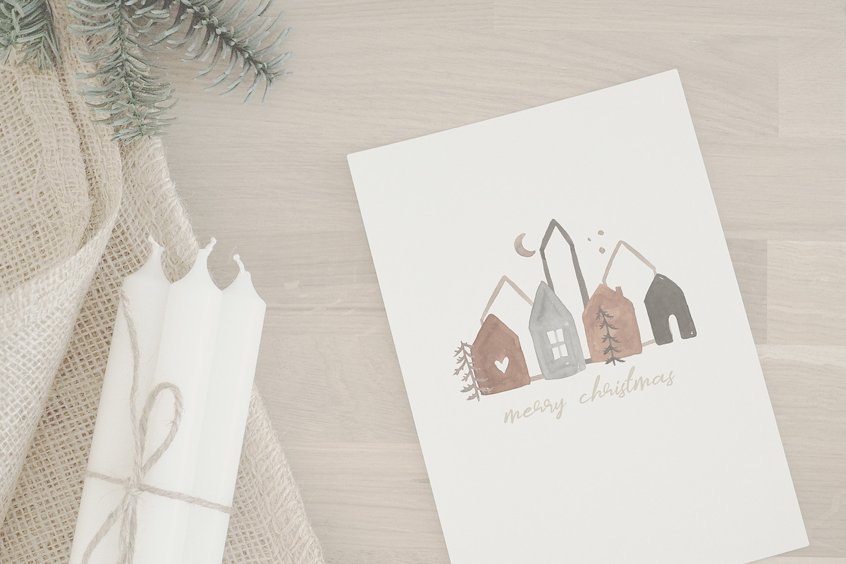WATERCOLOR XMAS HOUSES PNG BUNDLE, an Illustration by KruthDesign (Photo 4 of 10)