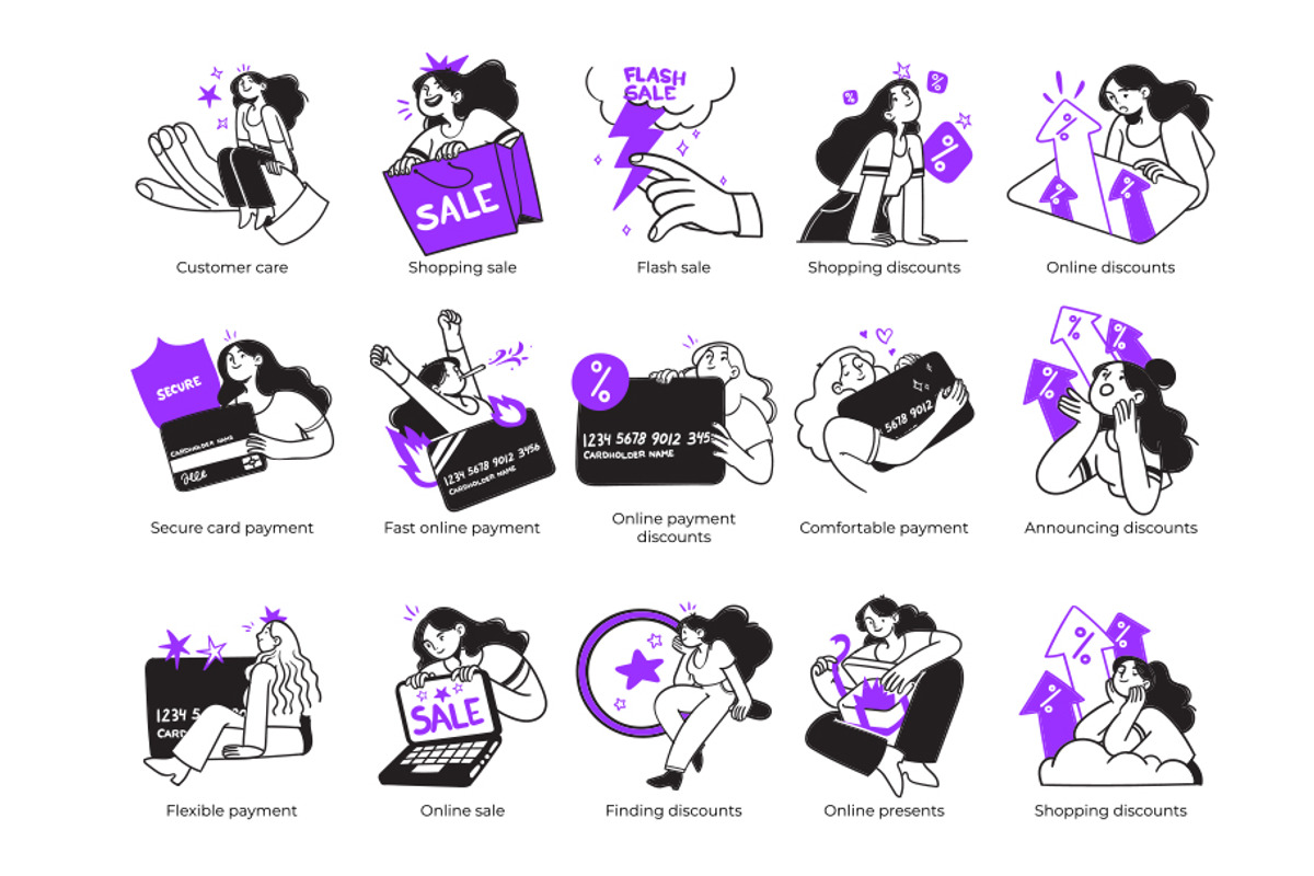 Happy shopping illustration set, a Person Illustration by StonePic (Photo 2 of 3)