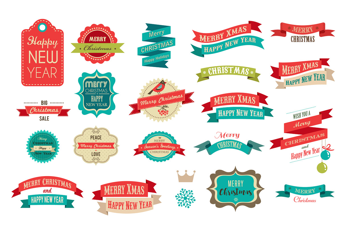 Retro Christmas icons set, a Decorative Illustration by Marish (Photo 3 of 3)