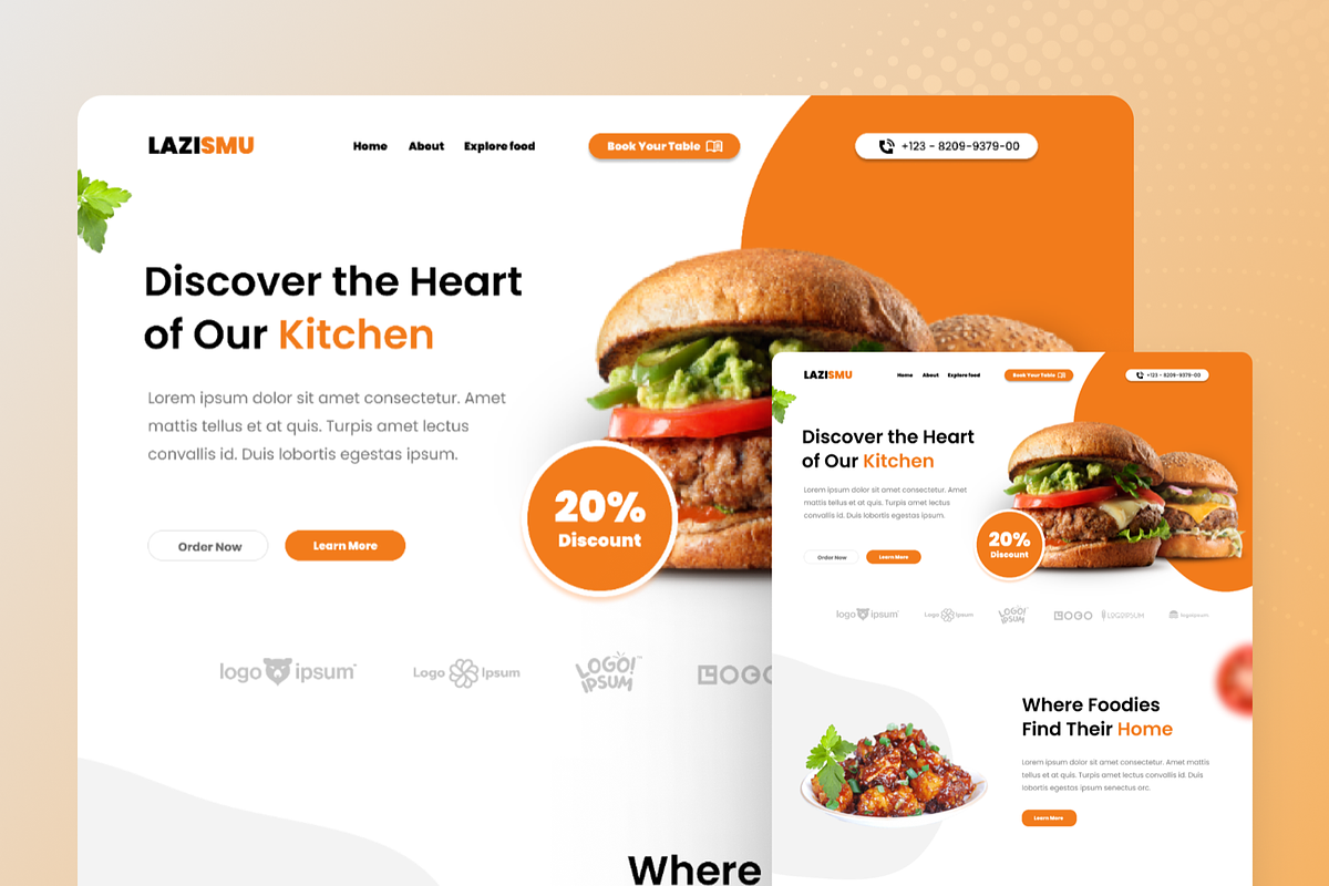 Lazismu - Food Landing Page, a Landing Page Template by SquidPixey (Photo 2 of 5)