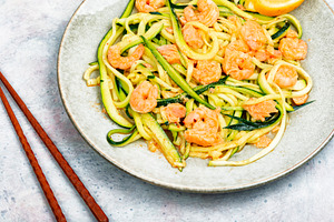 Fried shrimp and vegetable on plate
