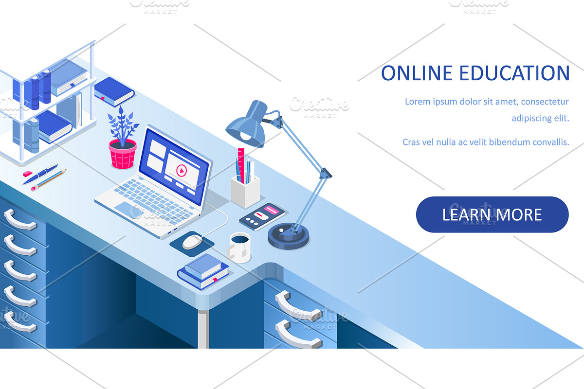 Study desk with laptop, an Education Illustration by Yayasya (Photo 1 of 3)