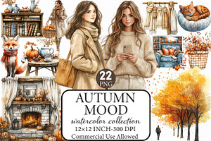 Watercolor Autumn Mood Clipart, an Illustration by Libby Wishes