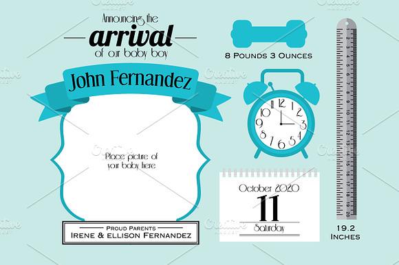baby boy announcement card template preview 2