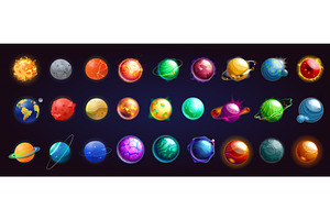 Set Of Vector Icons Of Planets And