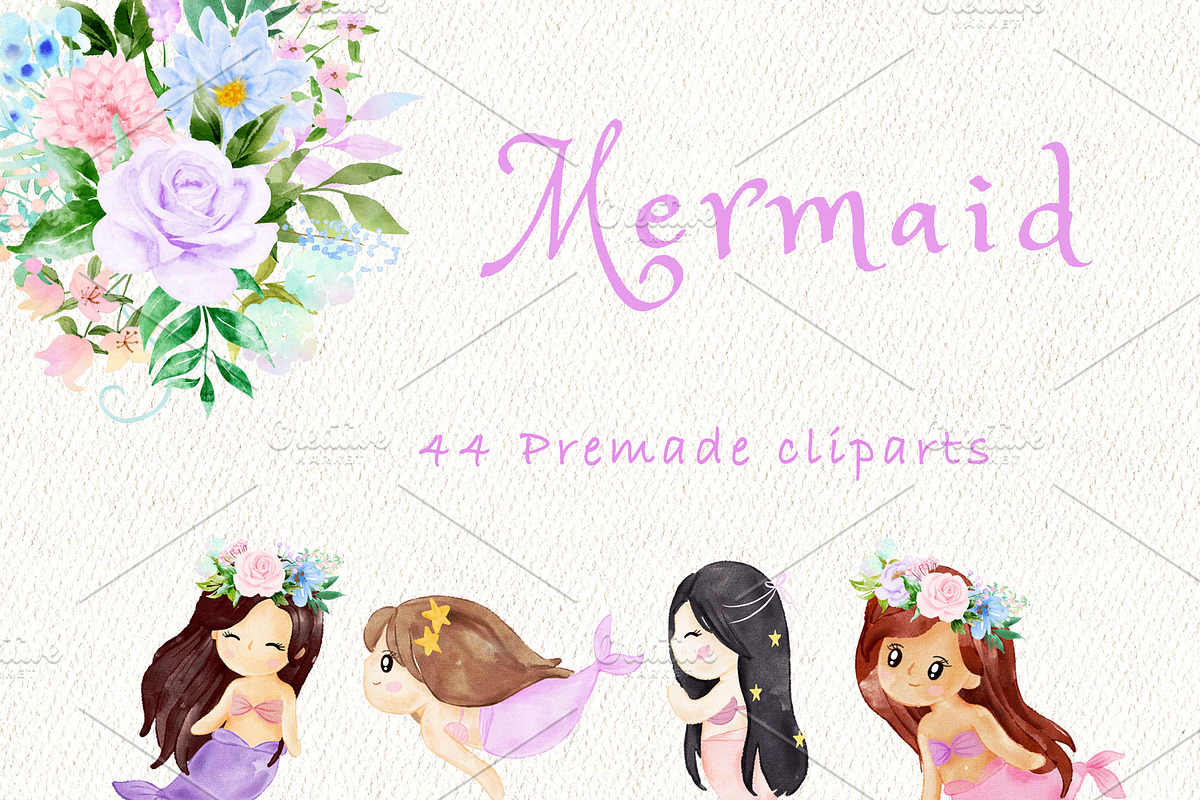 Mermaid baby clipart, an Animal Illustration by heyiamalice (Photo 3 of 13)