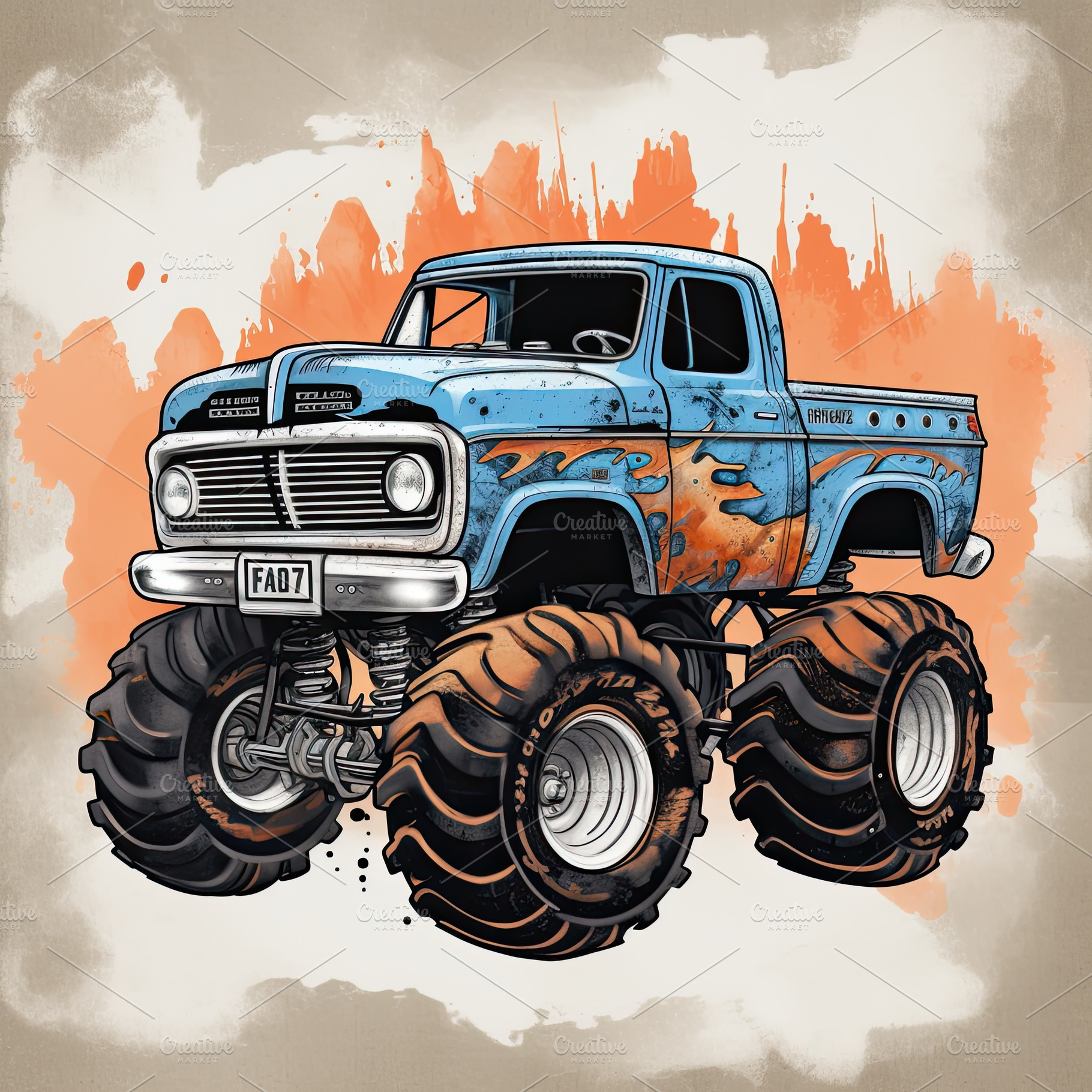 Vintage hand drawn monster truck on, a Photo by Iftikhar Alam