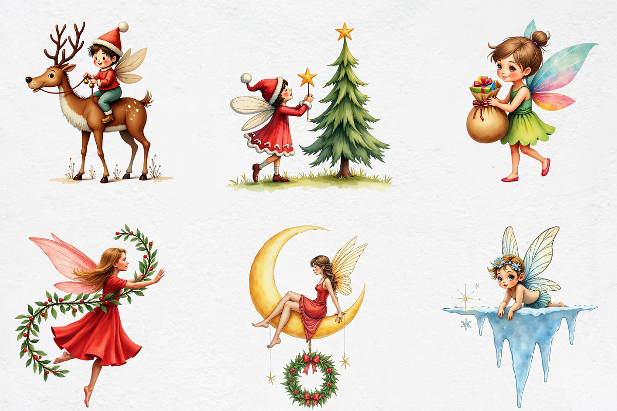 Fantasy Christmas Fairy Clipart Bund, an Illustration by CrexoraLab (Photo 2 of 5)